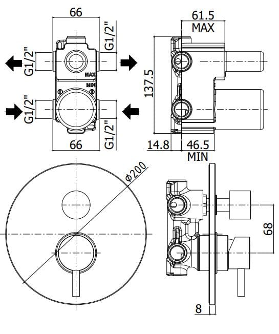 Смеситель для душа с 2 отверстиями и переключателем RUBINETTERIA PAFFONI Light ARCH-00036427 - Вид №5