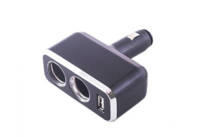 15970988 Разветвитель прикуривателя 2 гнезда + USB черный предохранитель 5 А, USB 2 A S02301021 SKYWAY