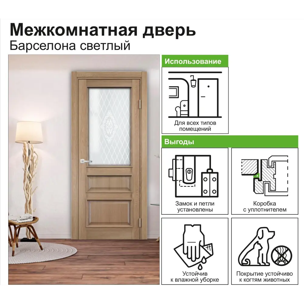Дверь межкомнатная глухая с замком в комплекте Барселона 200x60 см ПВХ цвет орех 82333363 STLM-2120104 CASAPORTE  - Вид №2