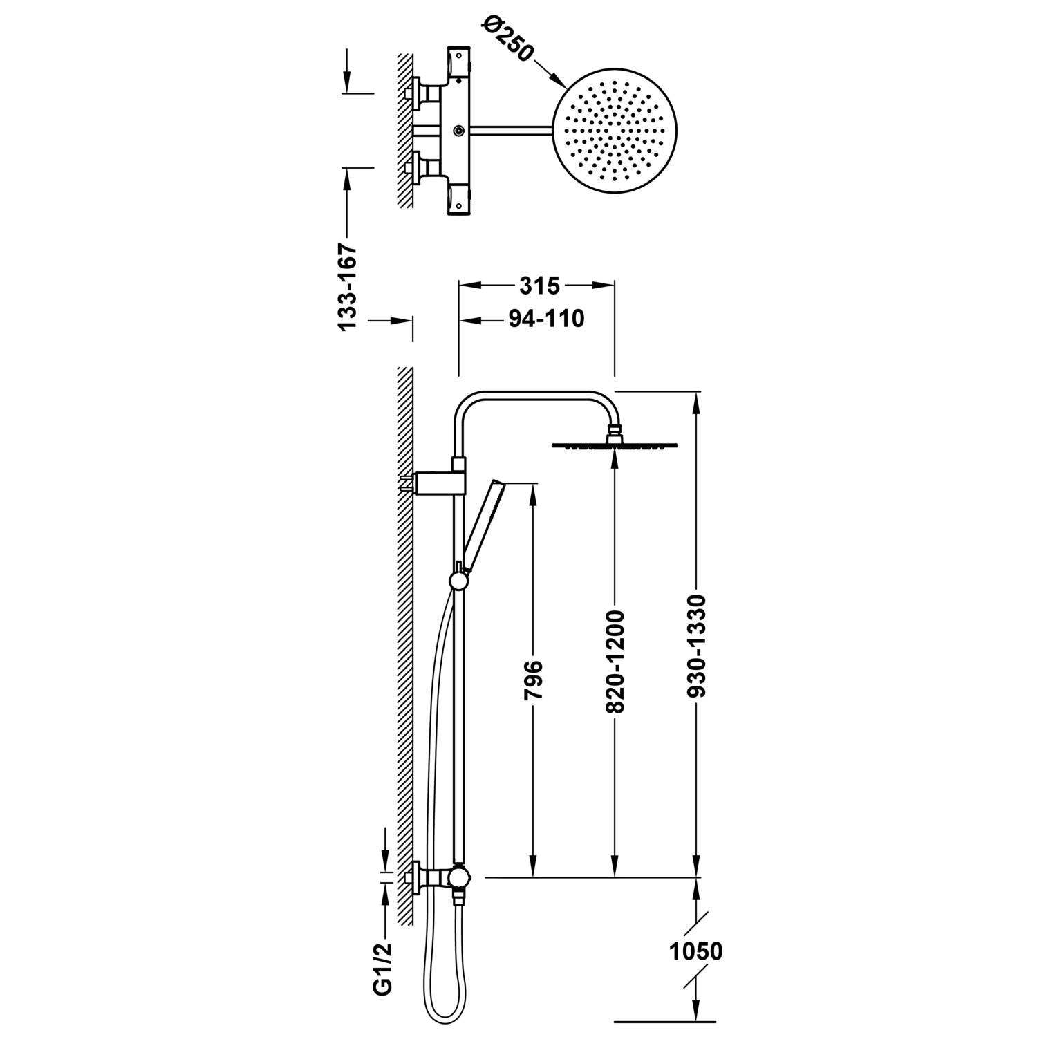 НАСТЕННЫЙ 2-полосный настенный термостатический смеситель для душа-19038708 TRES Thermostatic - Вид №1