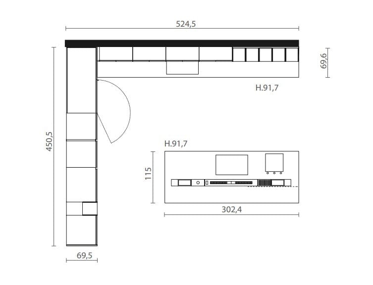 Встроенная кухня с островом без ручек Euromobil Lain ARCH-00034999 - Вид №4