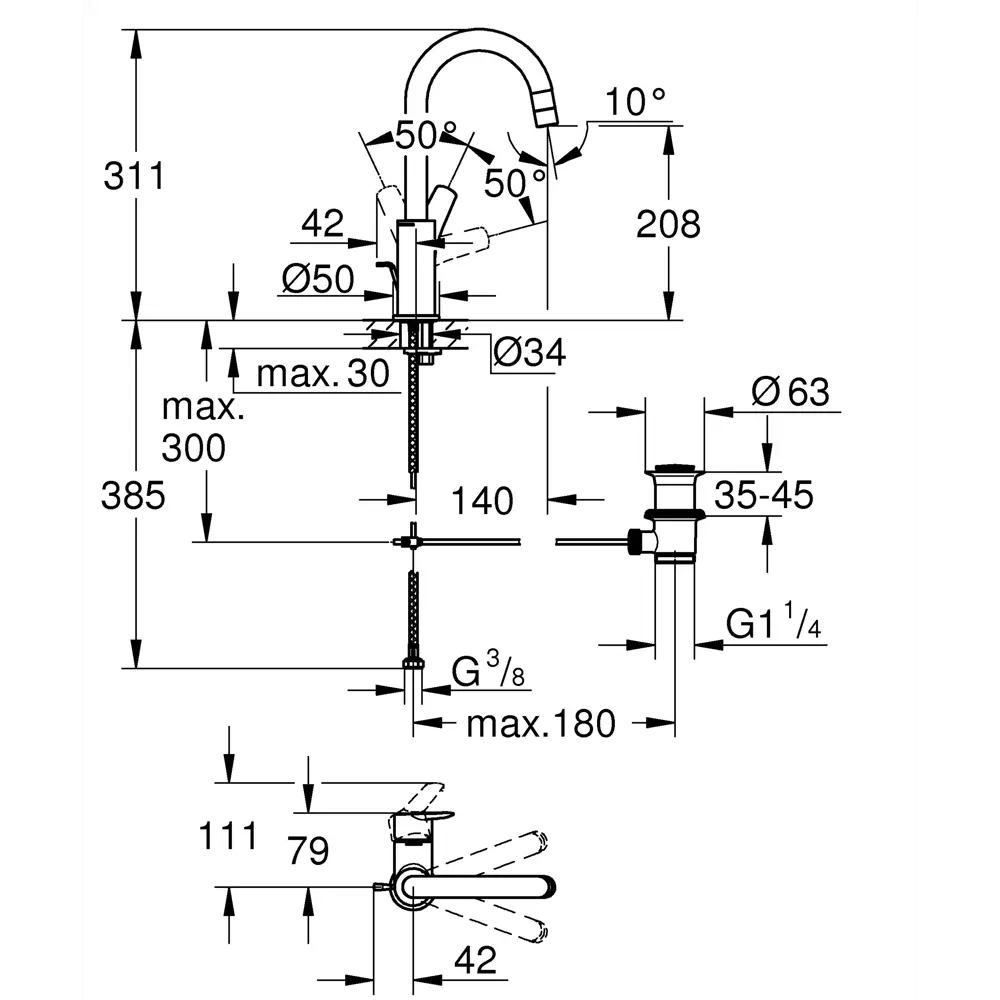 Смеситель для раковины Grohe Start однорычажный размер L цвет хром STLM-2020594 - Вид №4