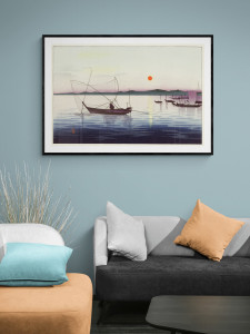 90060415 Постер Просто Постер Лодки и заходящее солнце – Охара Косон 90x120 в подарочном тубусе Металл STLM-0097326 ПРОСТОПОСТЕР