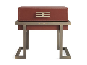 Прямоугольная прикроватная тумбочка из металла и кожи