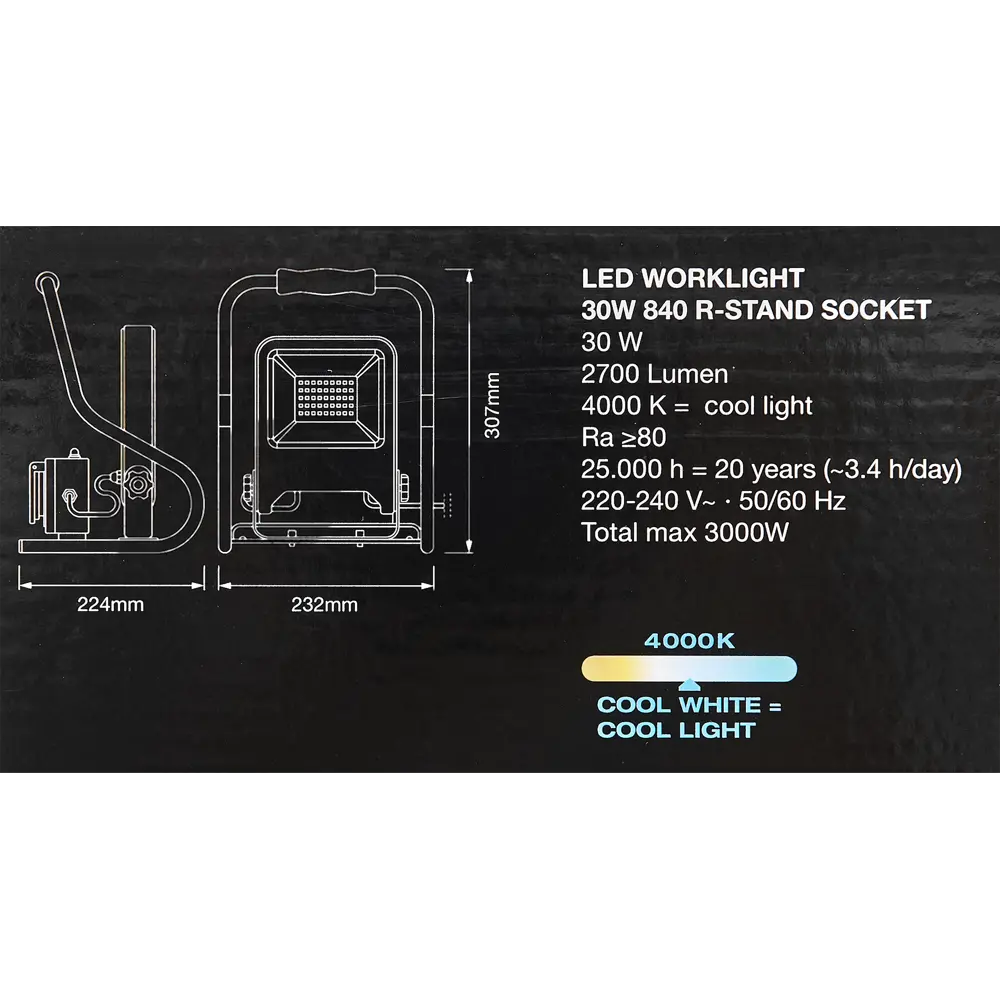 Прожектор светодиодный уличный Ledvance Work Light 30 Вт 4000K IP44 переносной, нейтральный белый свет 82833080 STLM-2081874  - Вид №5