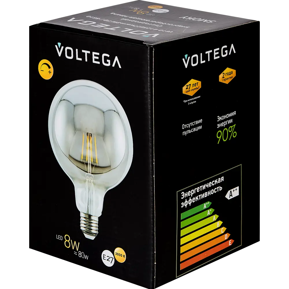 Декоративная филаментная лампа Voltega G95 дымчатый шар 8Вт E27 диммируемая 89345991 STLM-1497315 - Вид №2