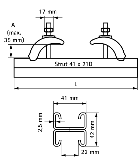 6073600 Монтажные профиля BIS Strut 41x21D Комплект балочных зажимов монтаж между стенками стальных конструкций WALRAVEN  - Вид №1