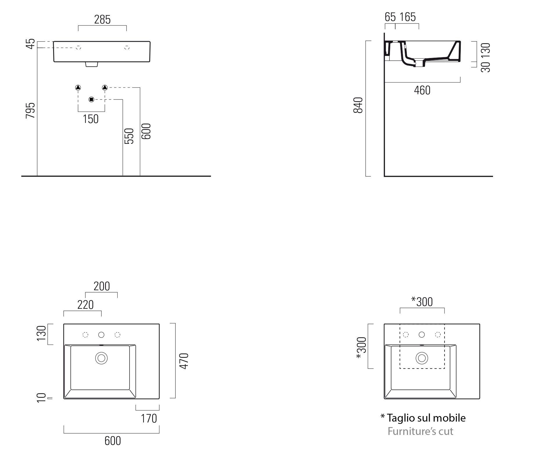 Керамическая одиночная прямоугольная раковина с держателем для полотенец GSI ceramica Kube X ARCH-00074939 - Вид №7