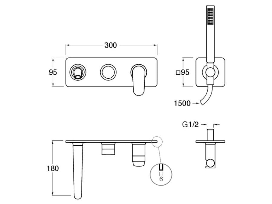 Настенный однорычажный набор для ванны с ручным душем CRISTINA Rubinetterie бочка ARCH-00038330 - Вид №2