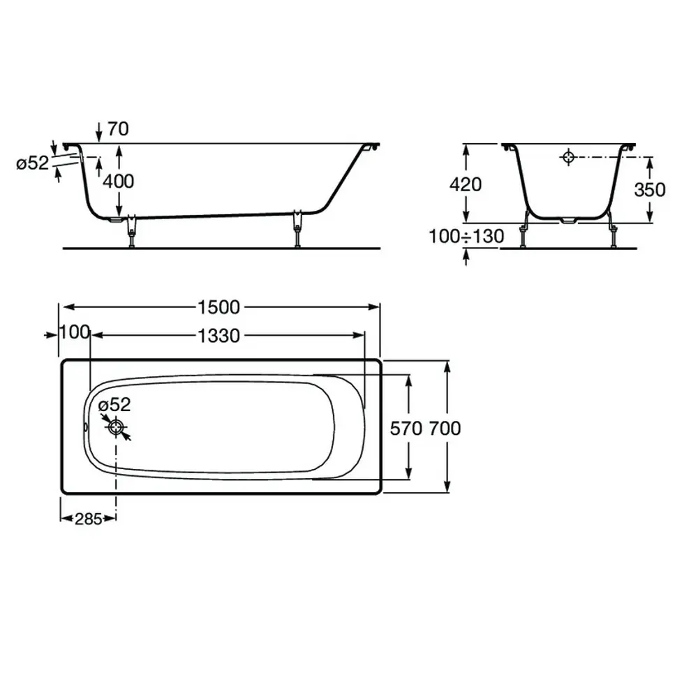 Ванна Roca Stratus чугунная 1500x700 мм STLM-2207894 - Вид №3