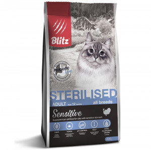 ПР0055574 Корм для кошек Sensitive для стерилизованных, индейка сух. 400г Blitz