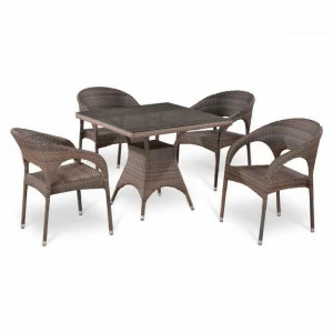 Мебель из ротанга, стулья и квадратный стол коричневые на 4 персоны AFINA  241047 Коричневый