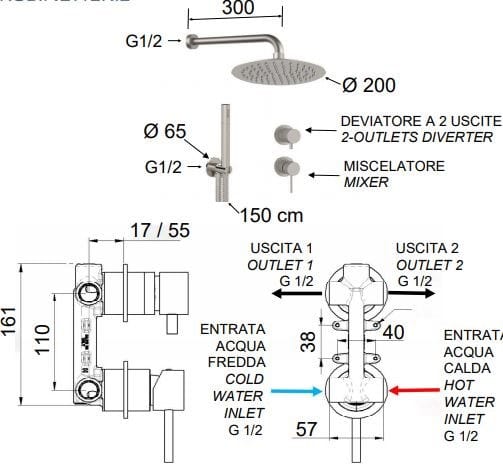 Набор для душа из нержавеющей стали с ручным душем Remer Rubinetterie Дизайн из нержавеющей стали ARCH-00151732 - Вид №2