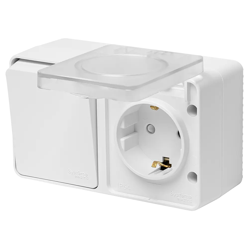 Розетка с выключателем накладная Systeme Electric AtlasDesign Profi с заземлением цвет белый STLM-2105616 - Вид №1
