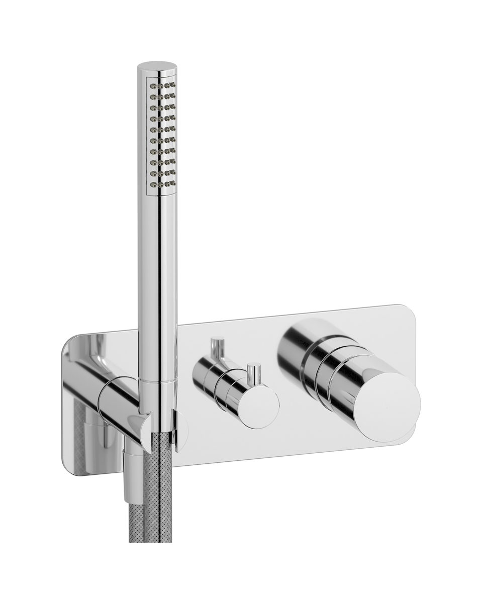Внешние части встроенного в стену смесителя на 3 потребителя в комплекте с душевым гарнитуром. WE ARE IB rr314cc Chrome Brera