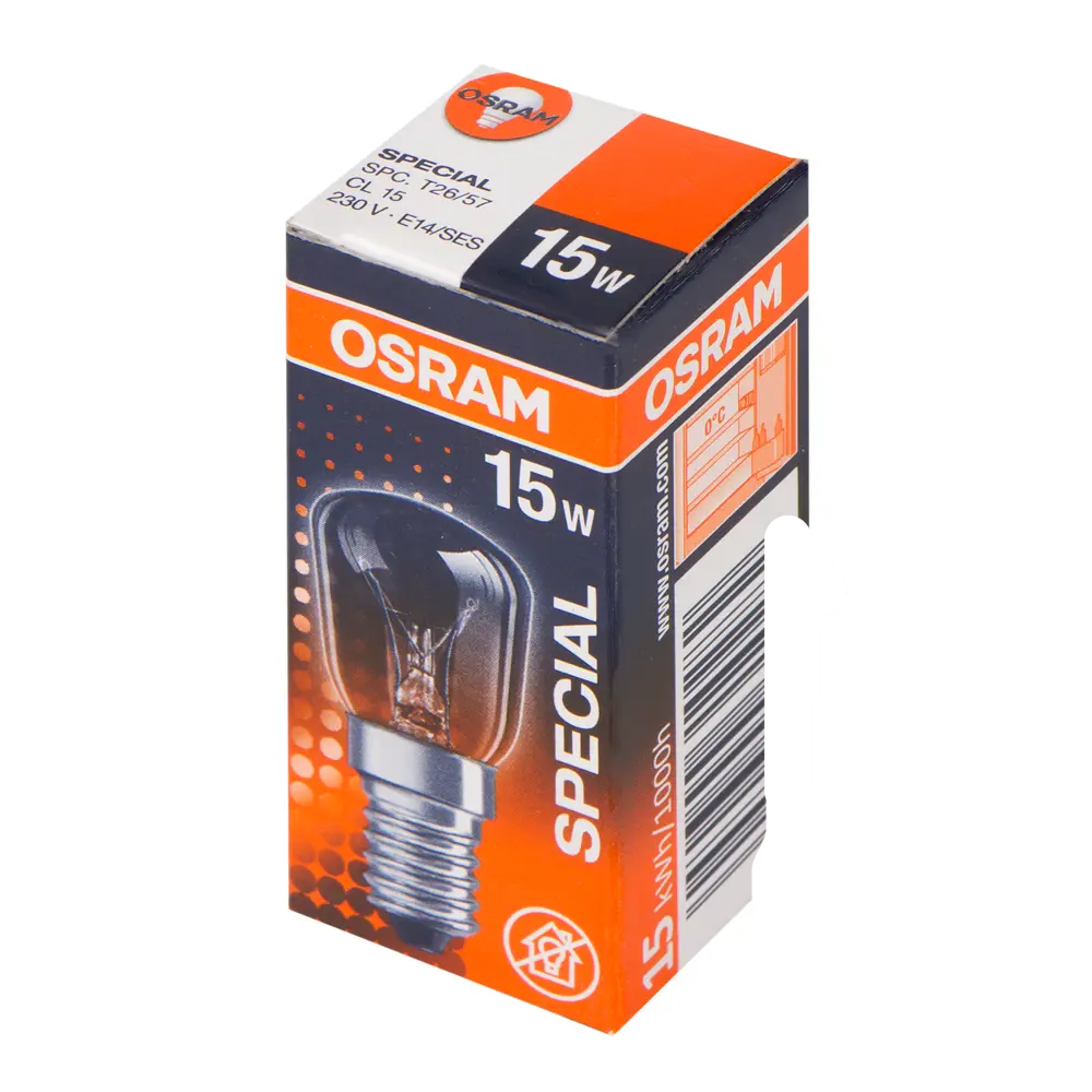 Лампа накаливания для холодильника Osram трубчатая T26/57 E14 15 Вт свет тёплый белый STLM-2087453 - Вид №1
