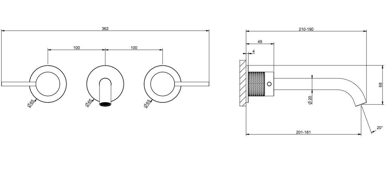 Настенный смеситель для раковины из нержавеющей стали с 3 отверстиями Gessi Messi316 ARCH-00006868