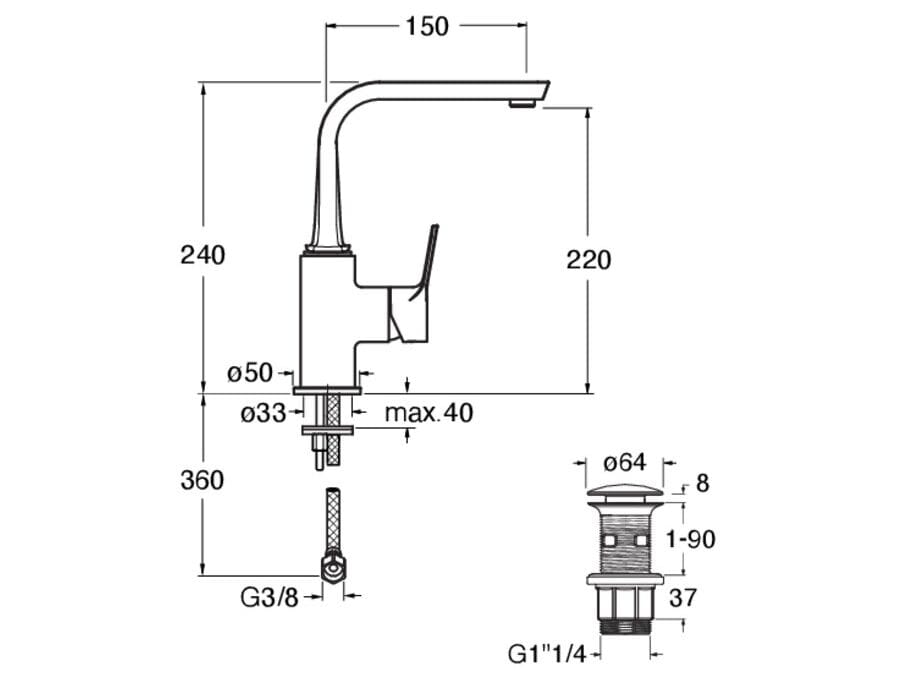 Смеситель для раковины с поворотным горлышком CRISTINA Rubinetterie Elevation ARCH-00003152 - Вид №2