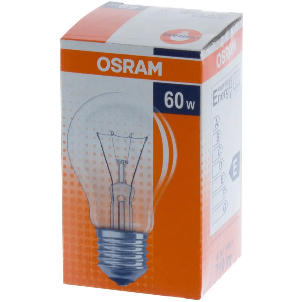 Лампа накаливания Osram шар E27 60 Вт 710 Лм груша прозрачная свет тёплый белый STLM-2210330 - Вид №1
