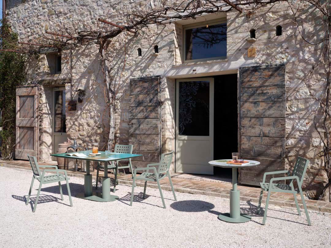 Круглый стол из фаянса и нержавеющей стали DOMIZIANI современный ARCH-00130801 - Вид №3