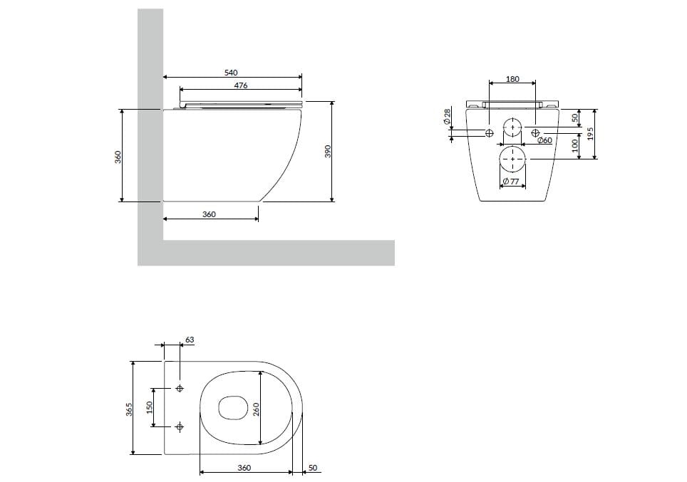 Керамический подвесной туалет без бриды OMNIRES Ottawa Comfort ARCH-00078330 - Вид №8
