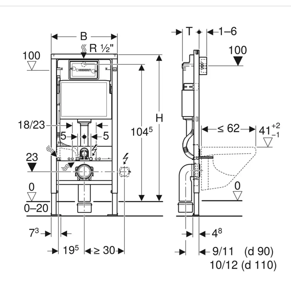 Инсталляция Geberit Duofix 458.134.21.2 для подвесного унитаза с кнопкой цвет хром STLM-2057029 - Вид №11