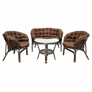 Мебель садовая мягкая темно-коричневая, столик и кресла на 4 персоны Coffee Talk-2 ЭКО ДИЗАЙН ПЛЕТЕНАЯ 009652 Коричневый