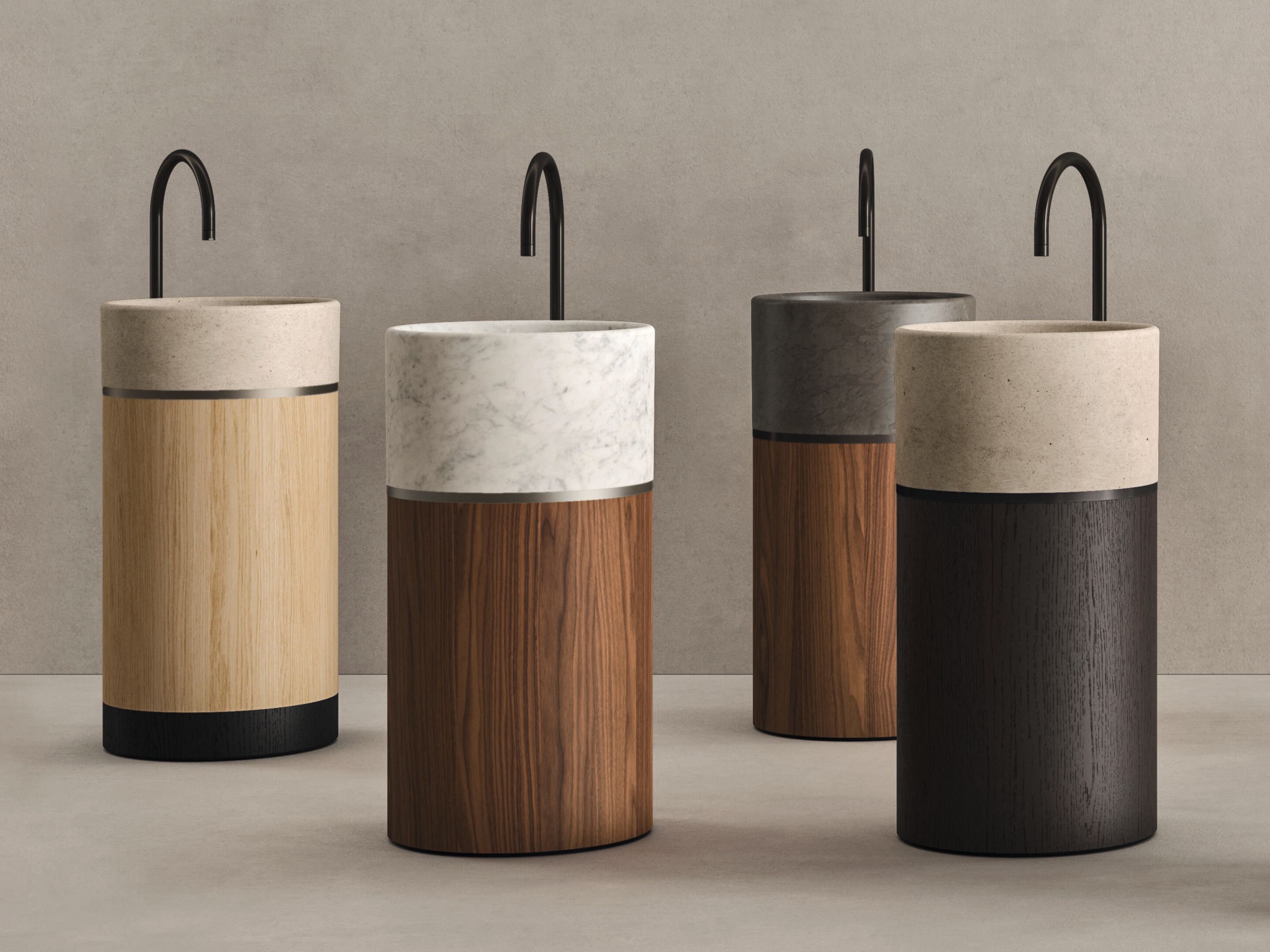 Круглый отдельно стоящий умывальник из дуба и мрамора Noorth Рим ARCH-00024398