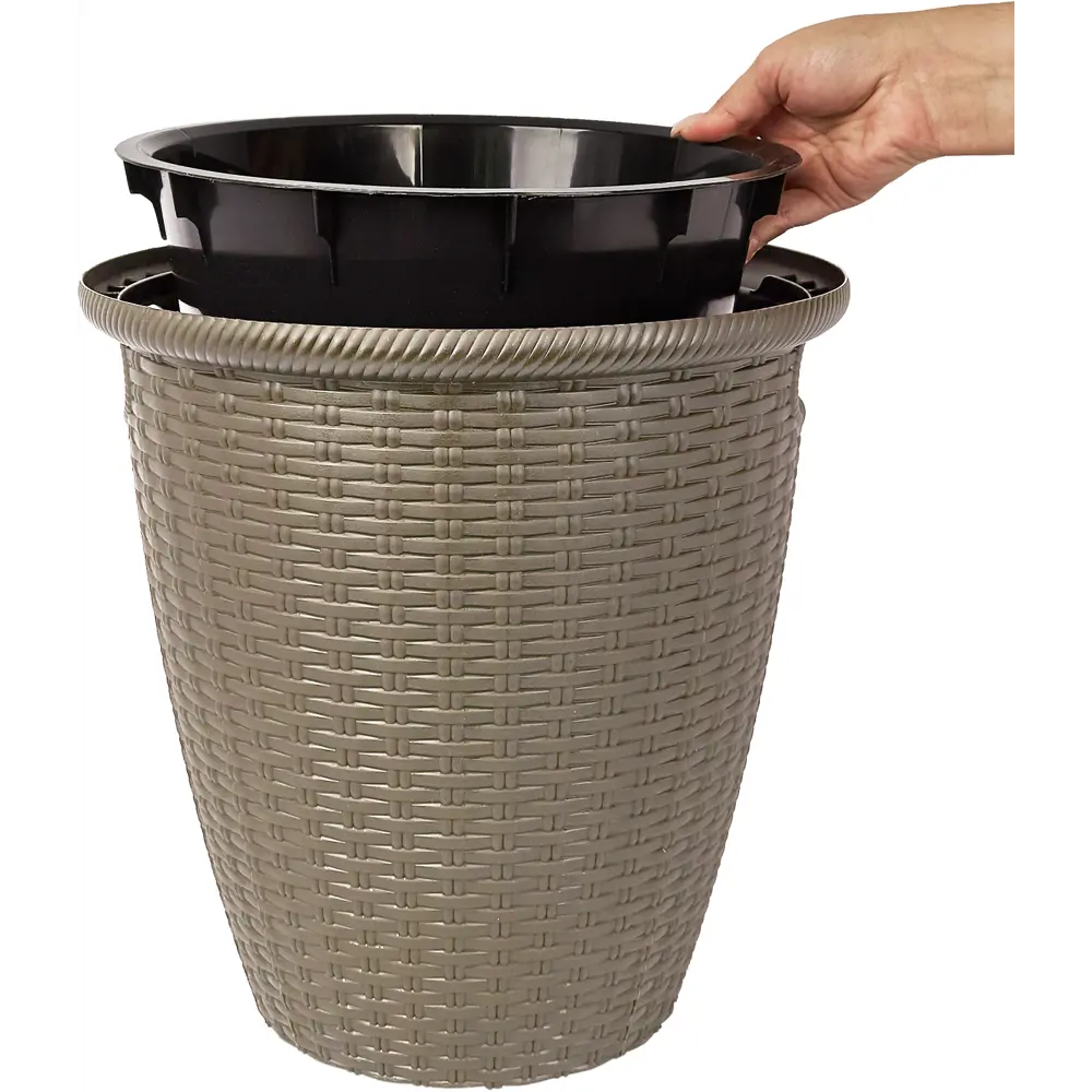 Кашпо для цветов Ingreen Rattan ø38 h37.8 см v30 л пластик французский платан STLM-2012243 - Вид №2
