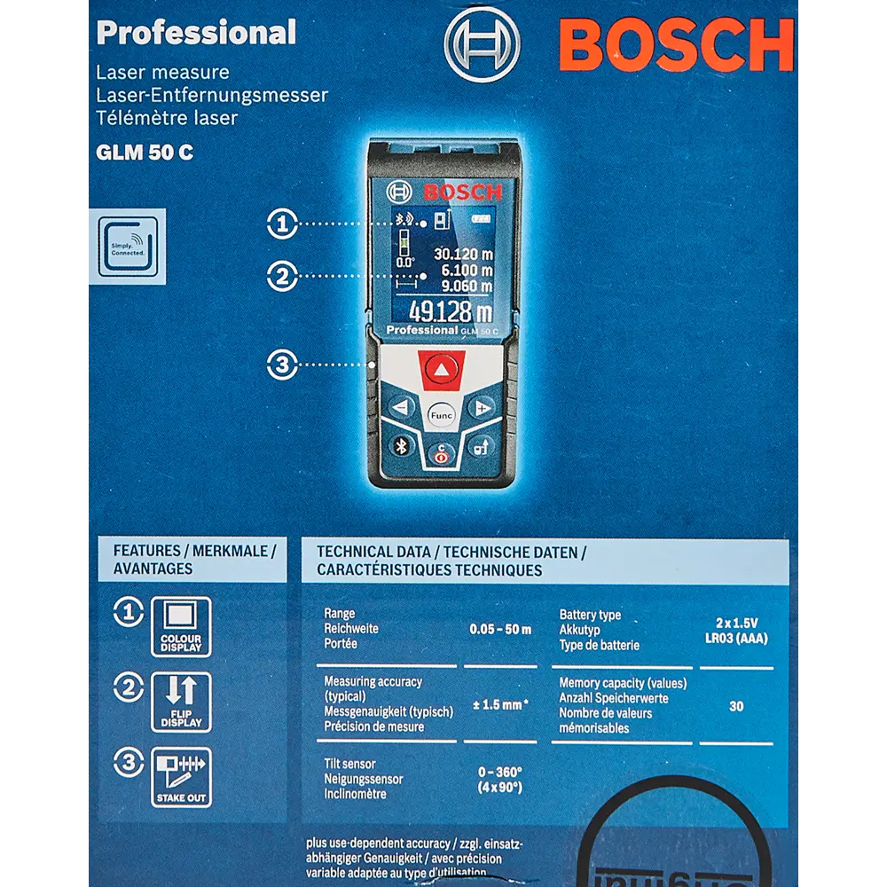 Дальномер лазерный Bosch GLM 50 C 0601072C00, до 50 м BOSCH PROFESSIONAL STLM-2106784 - Вид №4