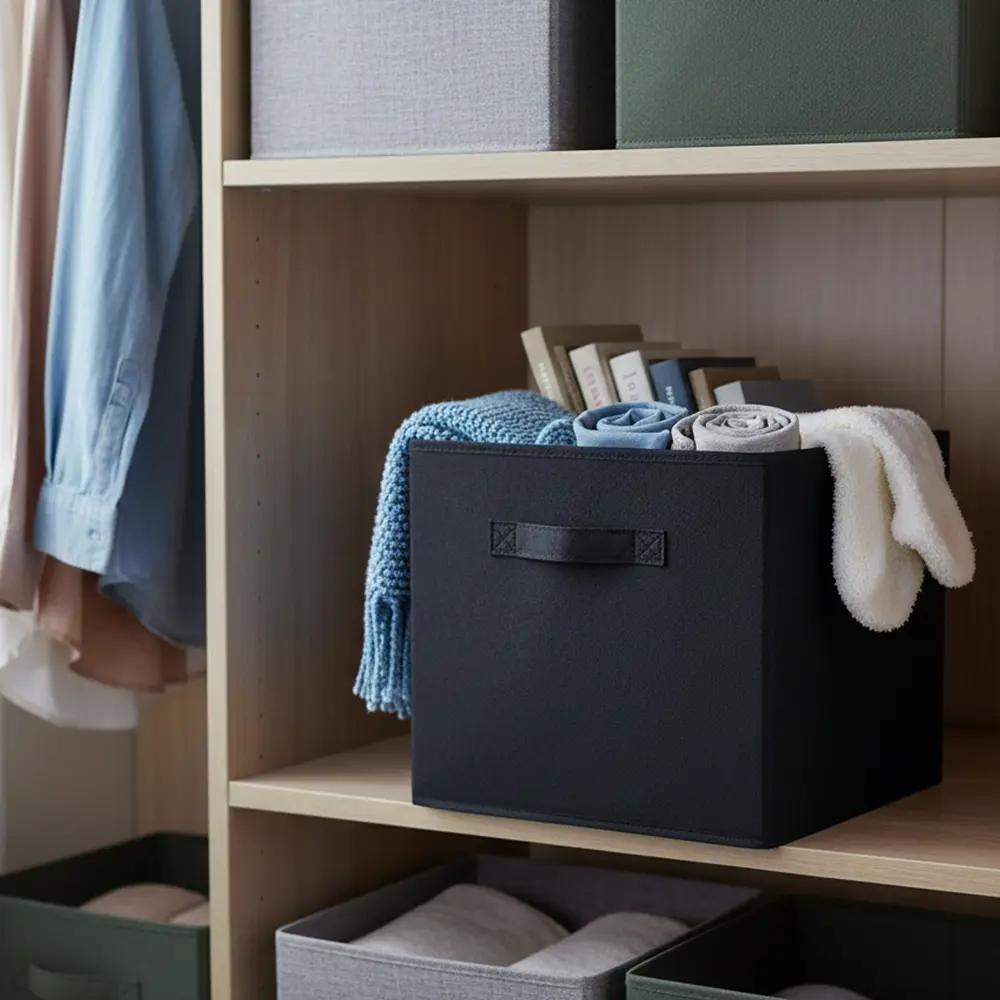 Короб-органайзер KONSENSA 31x31x31 см полиэстер цвет чёрный Kub STLM-2151668 - Вид №5