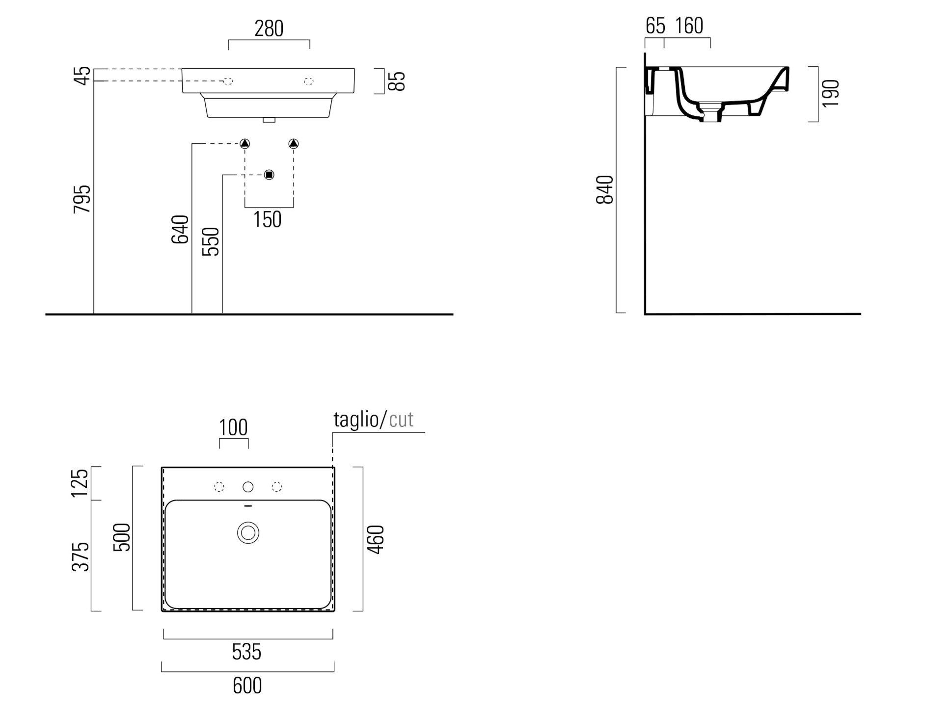 Керамическая прямоугольная раковина с держателем для полотенец GSI ceramica Nubes ARCH-00027898 - Вид №4