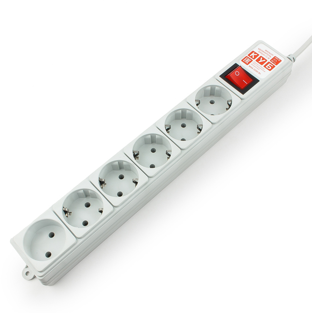 SPG(5+1)-B-10 Surge protector power cube 3 m 6 outlets (gray) 10a / 2.2kw Электрическая мануфактура Santreyd 