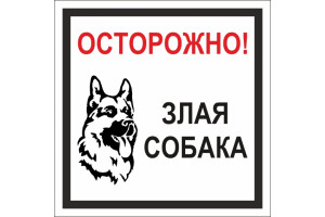 17265270 Табличка "Осторожно! Злая собака" , 200x200 мм, пластик 2 мм 00-00037981 Стандарт Знак