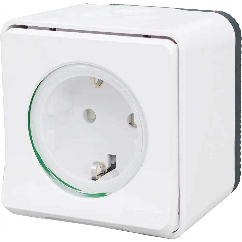 Розетка накладная влагозащищённая Schneider Electric Mureva Styl с заземлением со шторками IP55 цвет белый STLM-2127651 - Вид №1