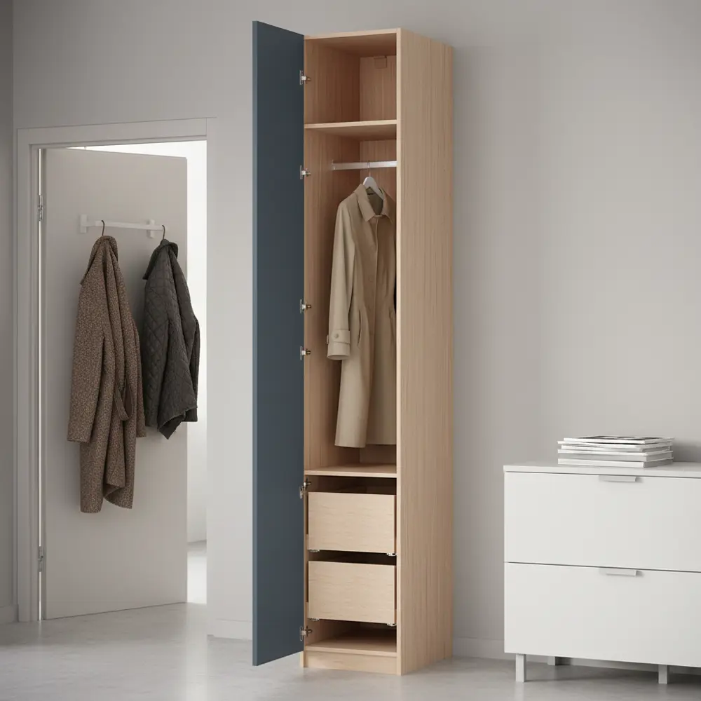 Шкаф распашной Реймс серый с  2 полками, штангой и 2 ящиками 40х232,2х54,5 ЛДСП каркас дуб комано Santreyd Лион STLM-2038937 - Вид №1