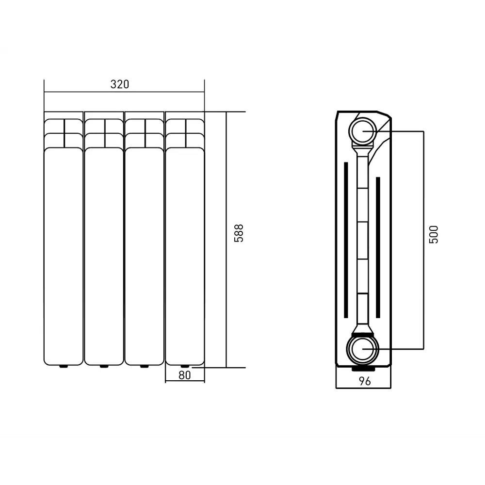 Радиатор секционный Equation Aluminium 500/96 4 секции боковое подключение алюминий белый STLM-2089849 - Вид №7