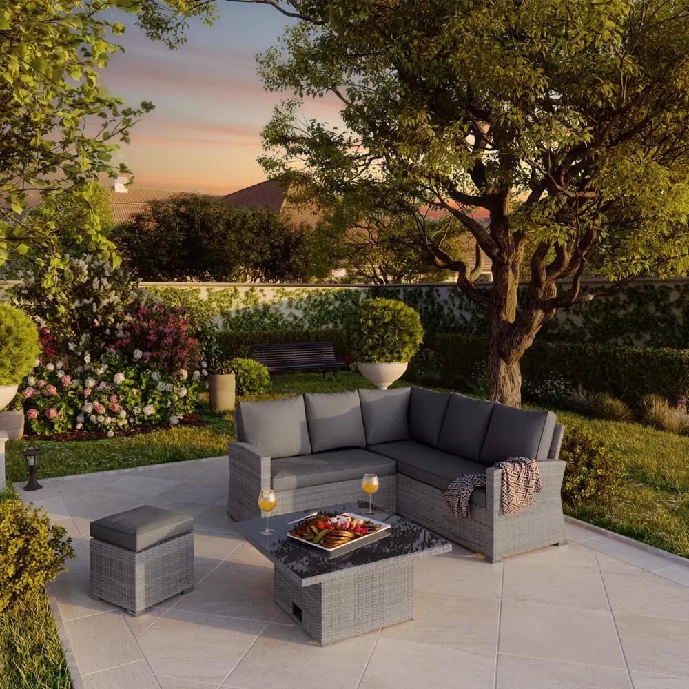 Набор садовой мебели Naterial Davos угловой алюминий/стекло серый: диван, стол и пуф STLM-2088703 - Вид №15