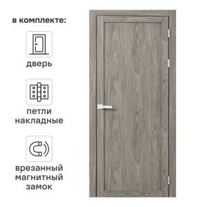 Дверь межкомнатная глухая Корсика 80x210 см полипропилен цвет орех текстурный с замком и петлями 89446491 STLM-2190019