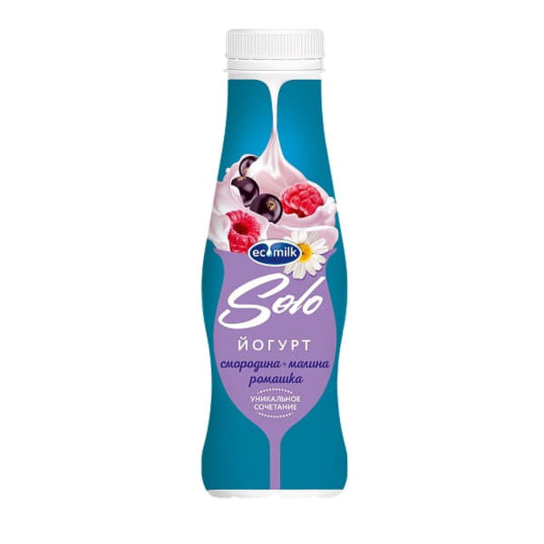 Йогурт питьевой с смородиной малиной и ромашкой 2,8% Экомилк Solo 290 г БЗМЖ Santreyd 21125 - Вид №1