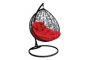 16426340 Подвесное кресло для двоих с ротангом, черное, красная подушка 7930095241800 M-Group