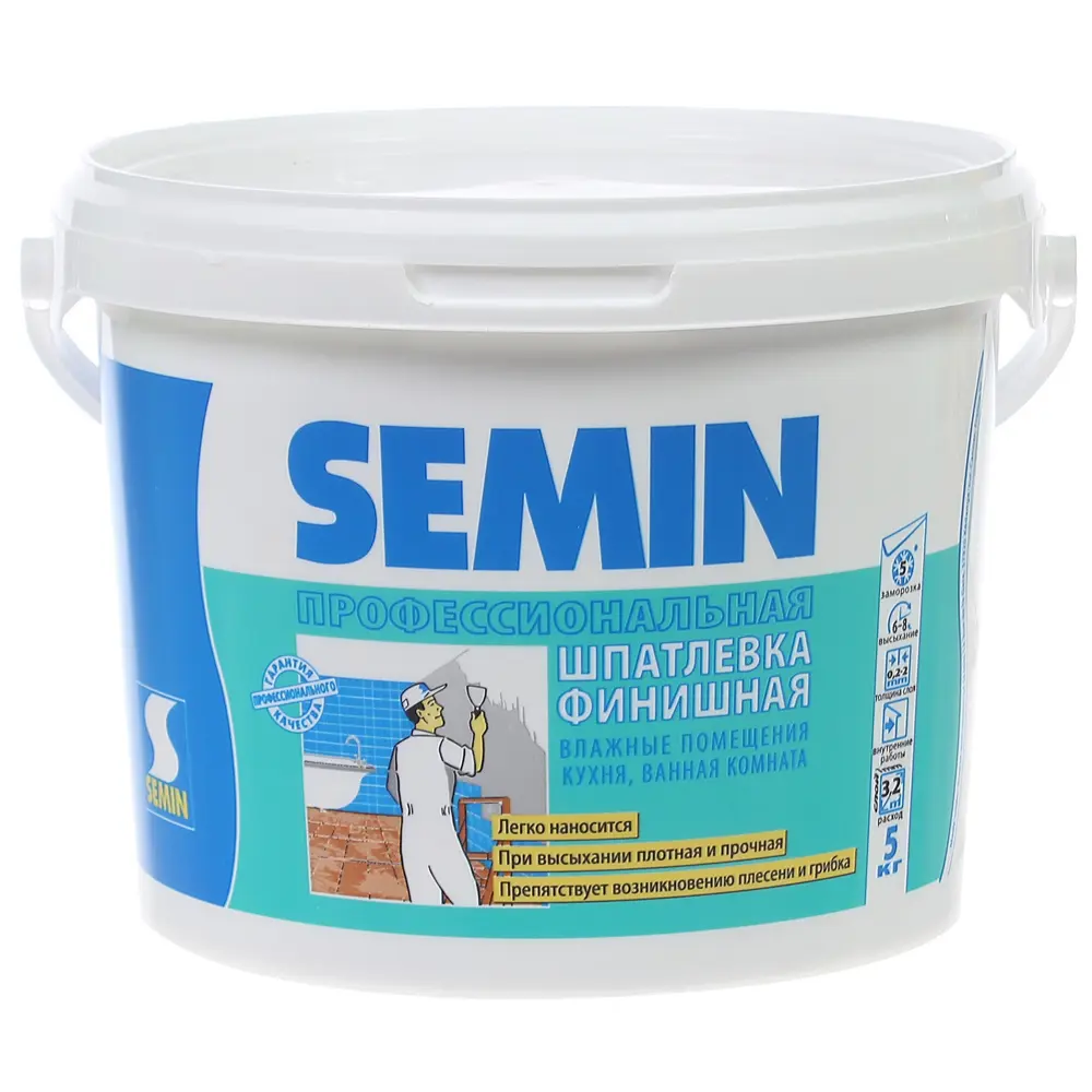 Шпатлевка финишная для влажных помещений Semin 5 кг STLM-2200801