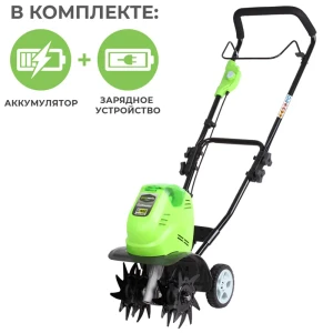 92017065 Культиватор аккумуляторный Greenworks G40TLK4 40 В 1x4 Ач АКБ и ЗУ в комплекте и перчатки STLM-1425454