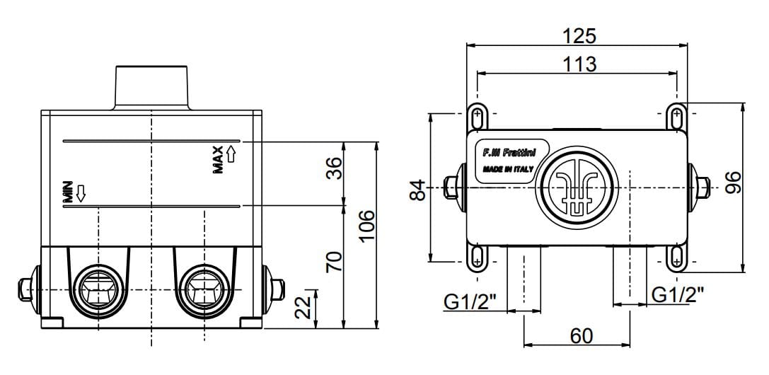Встраиваемый корпус для прогрессивного смесителя Rubinetterie Frattini 98000 ARCH-00127456 - Вид №2
