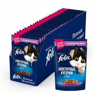 ПР0024864*24 Корм для кошек Аппетитные кусочки с ягненком в желе, пауч 85 г (упаковка - 24 шт) FELIX