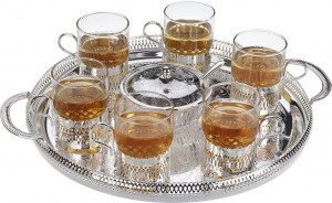 10613128 Queen Anne Набор для чая Queen Anne: поднос, сахарница, ложка, 6 стаканов с подстаканниками, сталь, стекло, пос Сталь нержавеющая с посеребрением, стекло