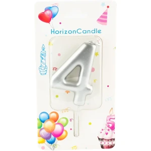 Свеча Horizon Candles для торта Цифра 4 металлик