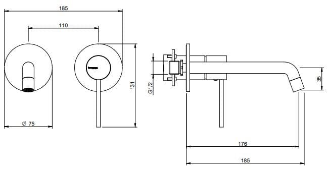Латунь однорычажный настенный смеситель для раковины Rubinetterie Treemme Up+ ARCH-00151945 - Вид №2