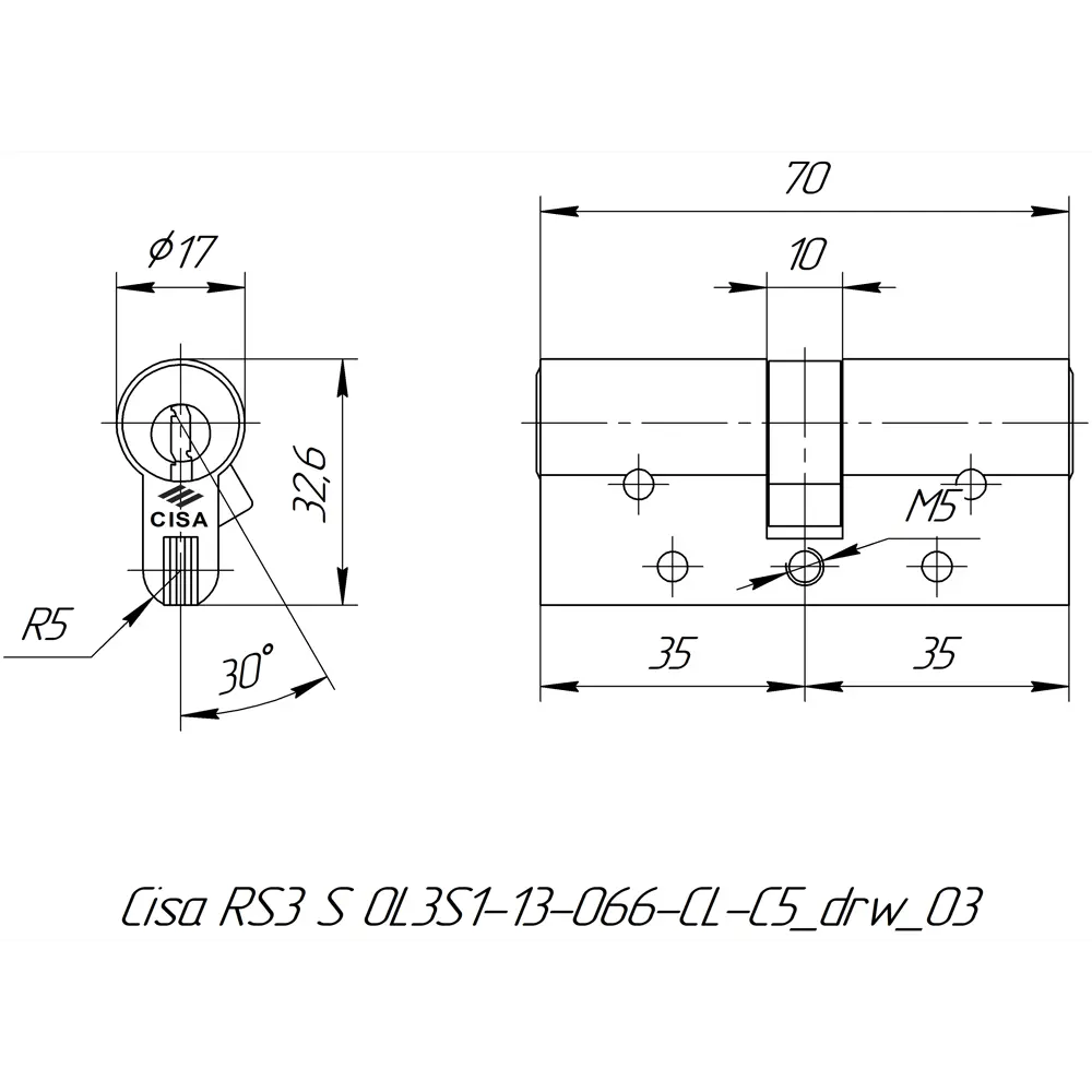 Цилиндр Cisa RS3 OL3S1-13.66, 30x10x30 мм, ключ/ключ, цвет латунь STLM-2101063 - Вид №4