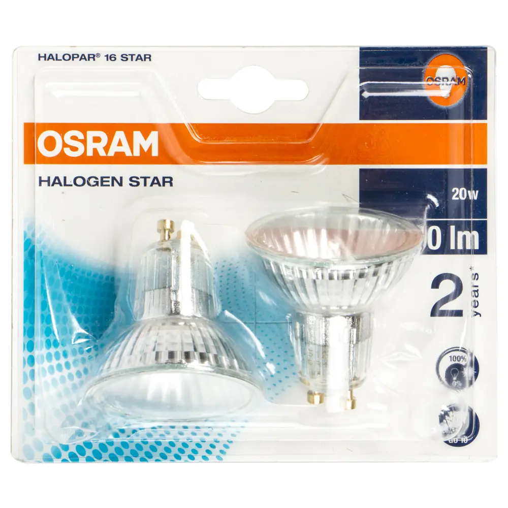 Набор галогенных ламп Osram спот GU10 20 Вт свет тёплый белый 2 шт STLM-2008264 - Вид №1